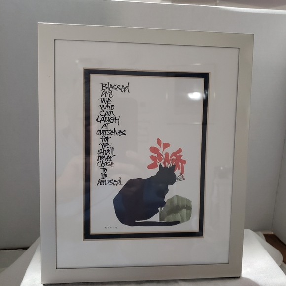 Beautiful vintage framed lithograph by Renee Locks Black Cat - Picture 1 of 8